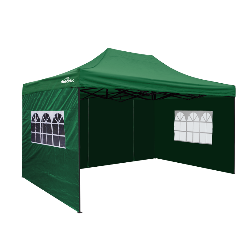Dellonda DG170  Premium 3x4.5m Pop-Up Gazebo & Side Walls, PVC Coated, Water Resistant Fabric with Carry Bag, Rope, Stakes & Weight Bags - Green