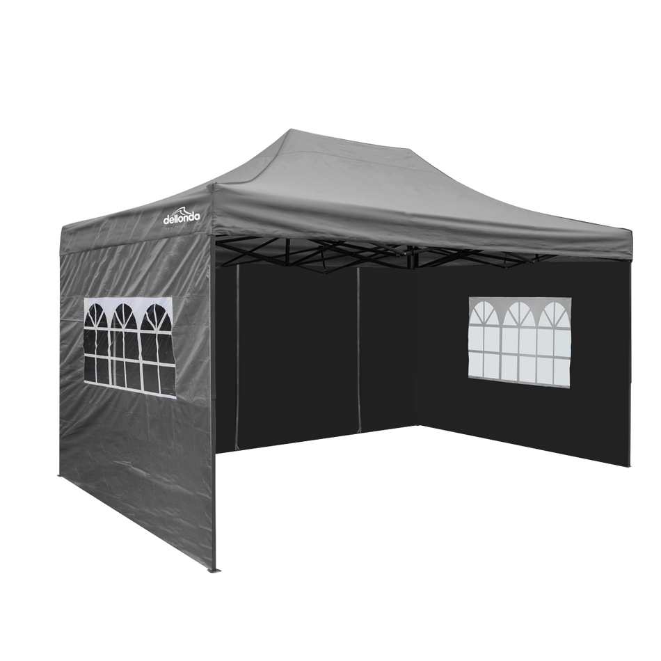 Dellonda DG171  Premium 3x4.5m Pop-Up Gazebo & Side Walls, PVC Coated, Water Resistant Fabric with Carry Bag, Rope, Stakes & Weight Bags - Grey