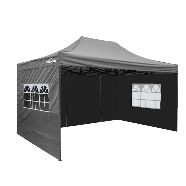Dellonda DG171  Premium 3x4.5m Pop-Up Gazebo & Side Walls, PVC Coated, Water Resistant Fabric with Carry Bag, Rope, Stakes & Weight Bags - Grey