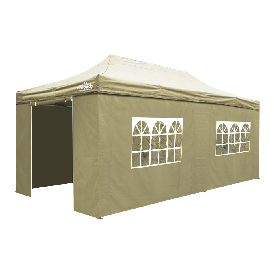 Dellonda DG172  Premium 3x6m Pop-Up Gazebo & Side Walls, PVC Coated, Water Resistant Fabric with Carry Bag, Rope, Stakes & Weight Bags - Beige