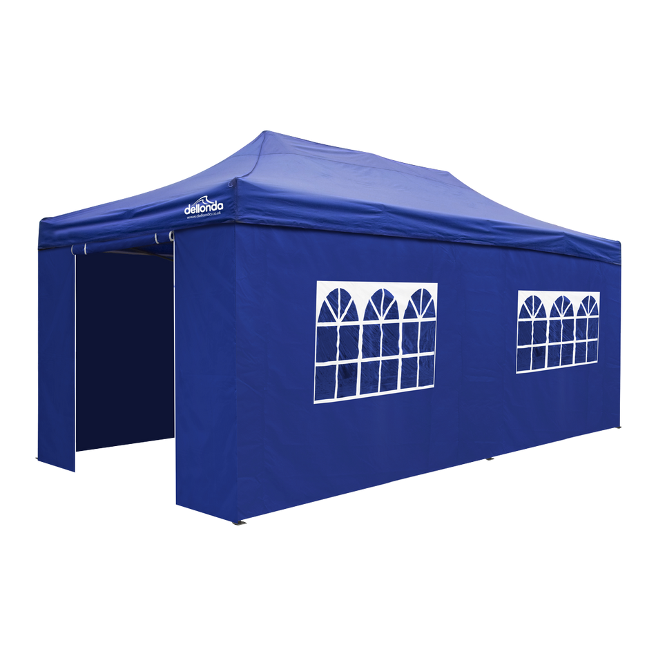 Dellonda DG173  Premium 3x6m Pop-Up Gazebo & Side Walls, PVC Coated, Water Resistant Fabric with Carry Bag, Rope, Stakes & Weight Bags - Blue Canopy - DG173