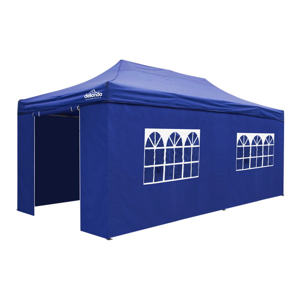 Dellonda DG173  Premium 3x6m Pop-Up Gazebo & Side Walls, PVC Coated, Water Resistant Fabric with Carry Bag, Rope, Stakes & Weight Bags - Blue Canopy - DG173