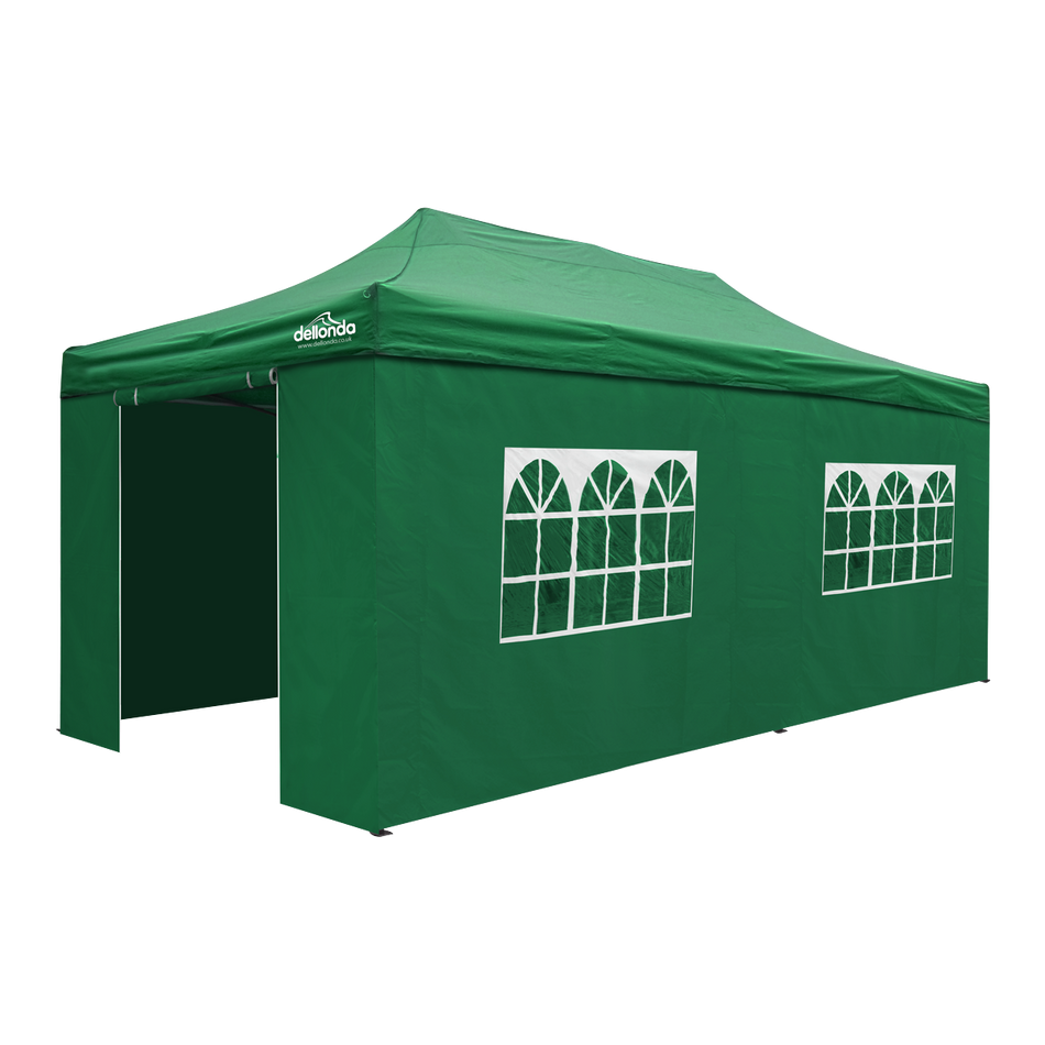 Dellonda DG174  Premium 3x6m Pop-Up Gazebo & Side Walls, PVC Coated, Water Resistant Fabric with Carry Bag, Rope, Stakes & Weight Bags - Green