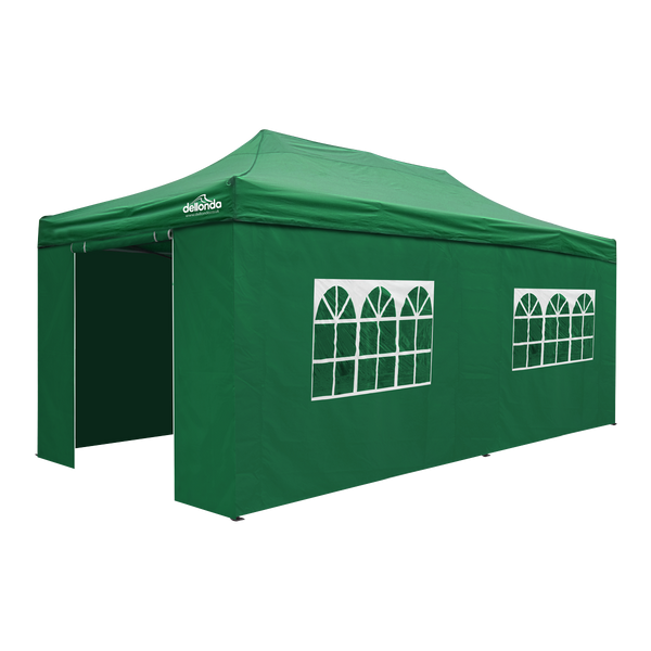 Dellonda DG174  Premium 3x6m Pop-Up Gazebo & Side Walls, PVC Coated, Water Resistant Fabric with Carry Bag, Rope, Stakes & Weight Bags - Green