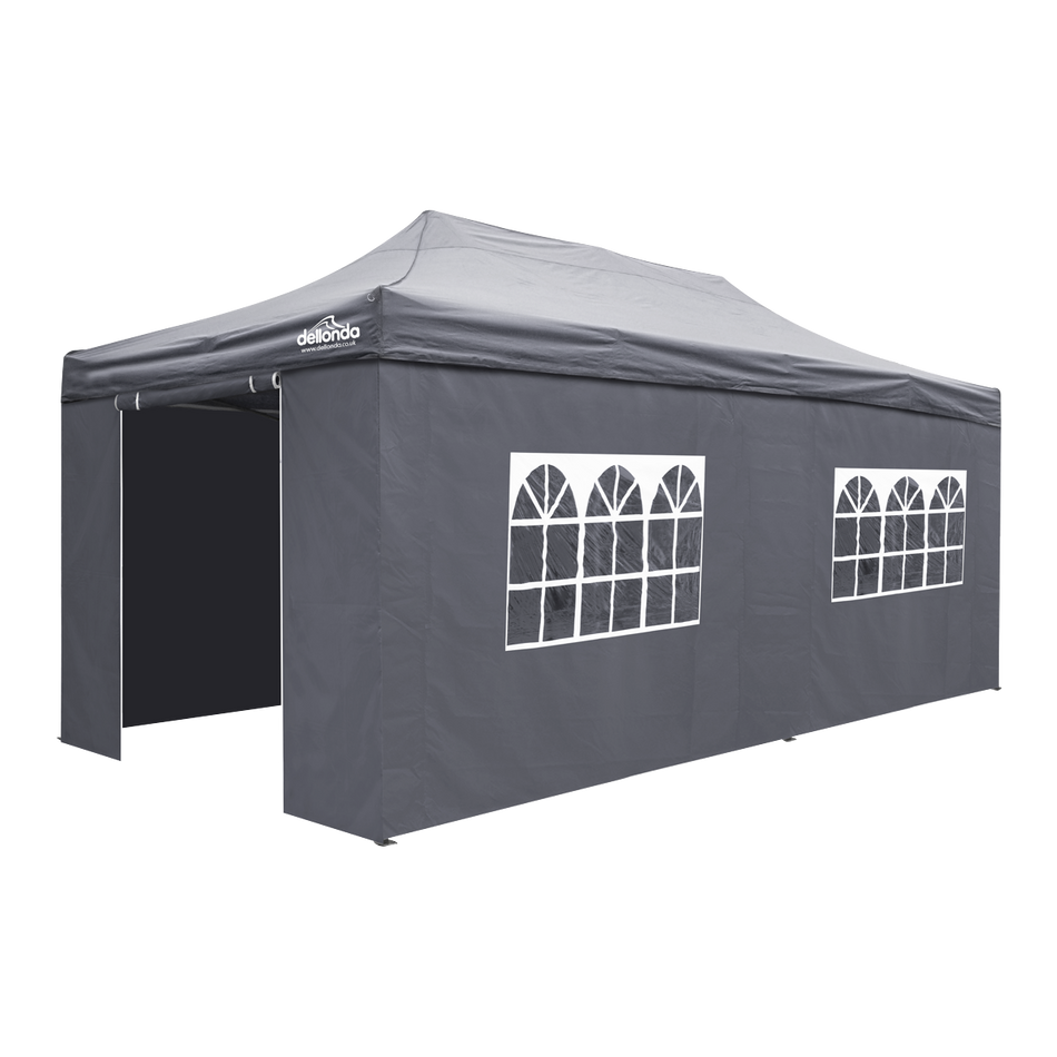 Dellonda DG175  Premium 3x6m Pop-Up Gazebo & Side Walls, PVC Coated, Water Resistant Fabric with Carry Bag, Rope, Stakes & Weight Bags - Grey