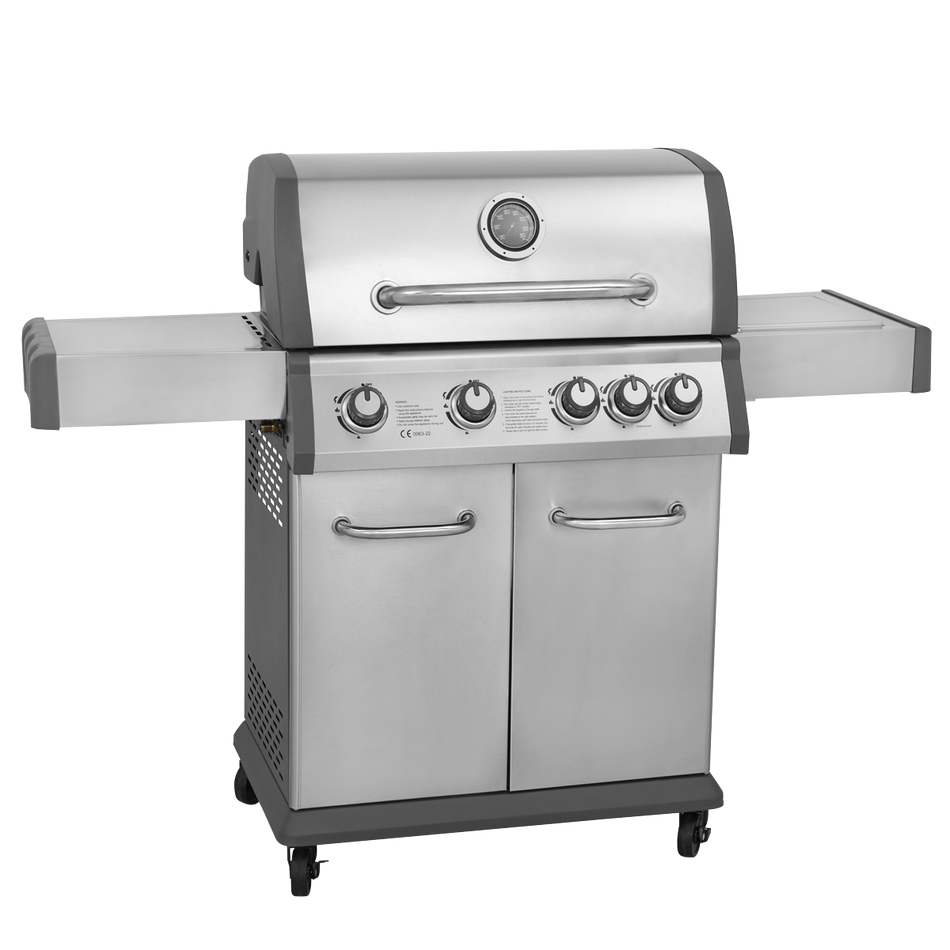 Dellonda DG17  4+1 Burner Deluxe Gas BBQ Grill with Piezo Ignition & Thermometer - Stainless Steel