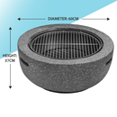 Dellonda DG189  Round MgO Fire Pit with BBQ Grill, Diameter 60cm, Safety Mesh Screen - Dark Grey
