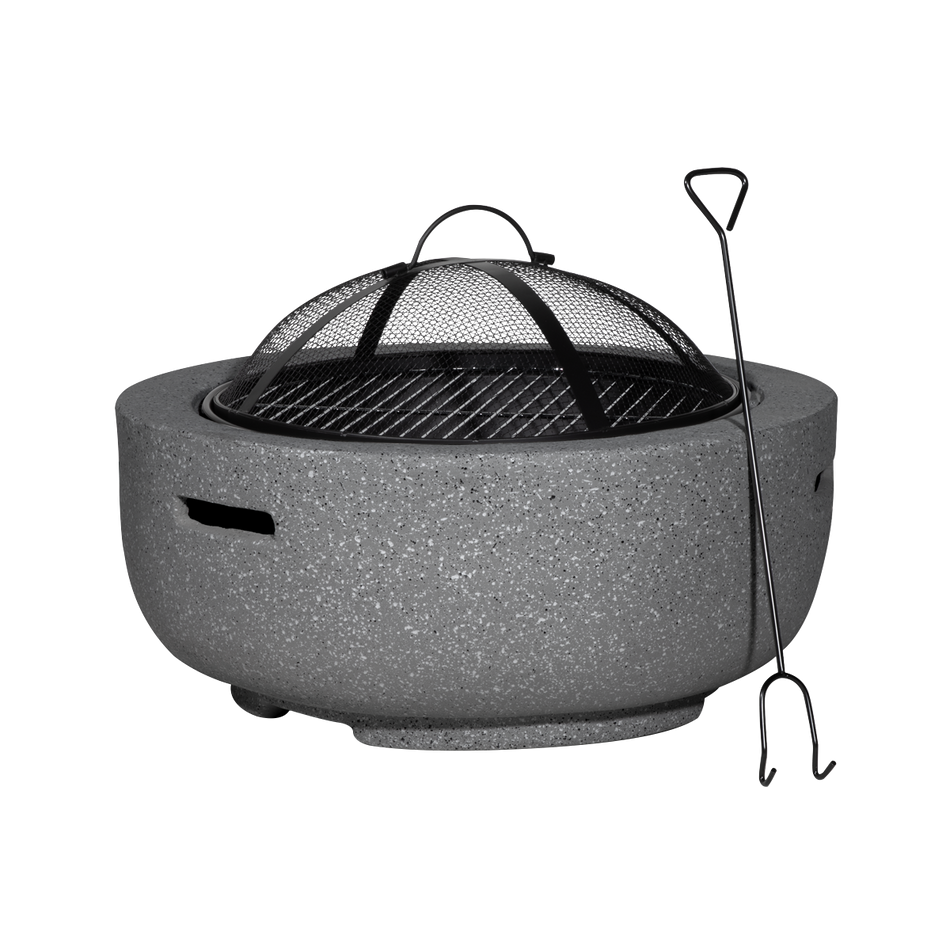 Dellonda DG189  Round MgO Fire Pit with BBQ Grill, Diameter 60cm, Safety Mesh Screen - Dark Grey
