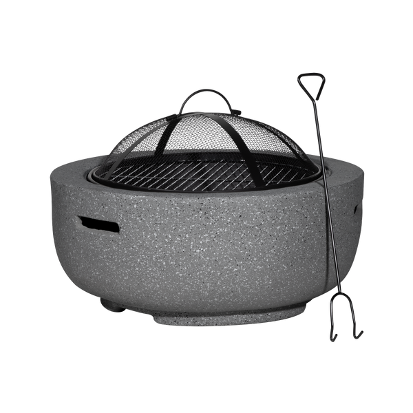 Dellonda DG189  Round MgO Fire Pit with BBQ Grill, Diameter 60cm, Safety Mesh Screen - Dark Grey