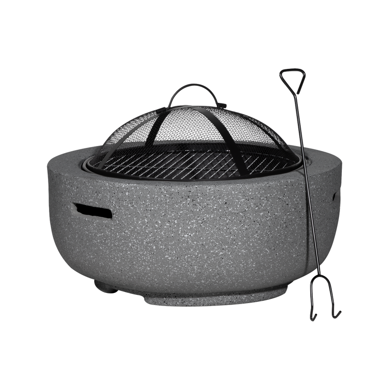 Dellonda DG189  Round MgO Fire Pit with BBQ Grill, Diameter 60cm, Safety Mesh Screen - Dark Grey