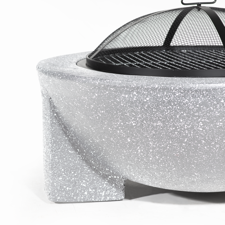 Dellonda DG190  Round MgO Fire Pit with BBQ Grill, Diameter 75cm, Safety Mesh Screen - Light Grey