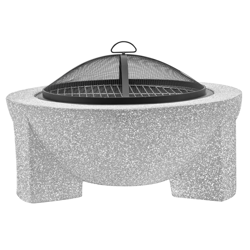 Dellonda DG190  Round MgO Fire Pit with BBQ Grill, Diameter 75cm, Safety Mesh Screen - Light Grey