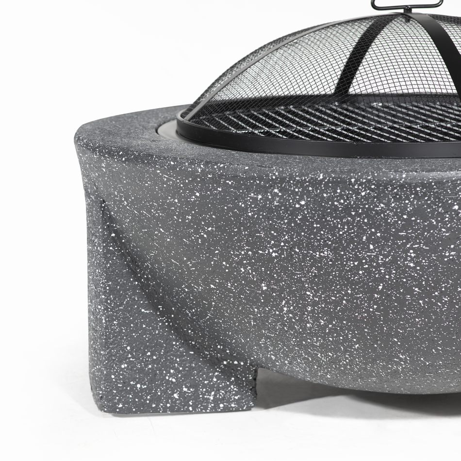 Dellonda DG191  Round MgO Fire Pit with BBQ Grill, Diameter 75cm, Safety Mesh Screen - Dark Grey