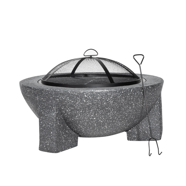Dellonda DG191  Round MgO Fire Pit with BBQ Grill, Diameter 75cm, Safety Mesh Screen - Dark Grey