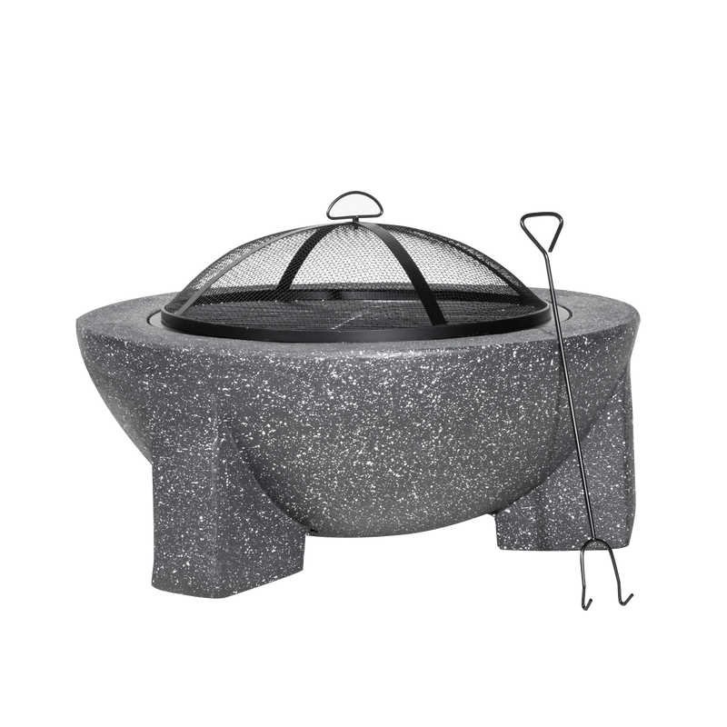 Dellonda DG191  Round MgO Fire Pit with BBQ Grill, Diameter 75cm, Safety Mesh Screen - Dark Grey