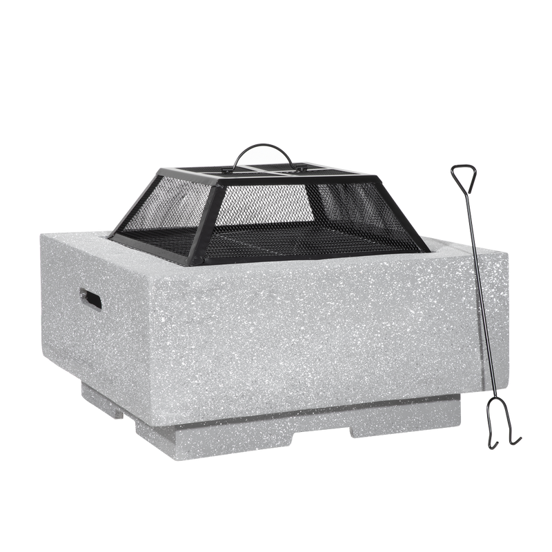 Sealey DG192 Dellonda Square MgO Fire Pit with BBQ Grill, Safety Mesh Screen and Fire Poker, Magnesium Oxide, Suitable for Wood and Charcoal - Light Grey - DG192