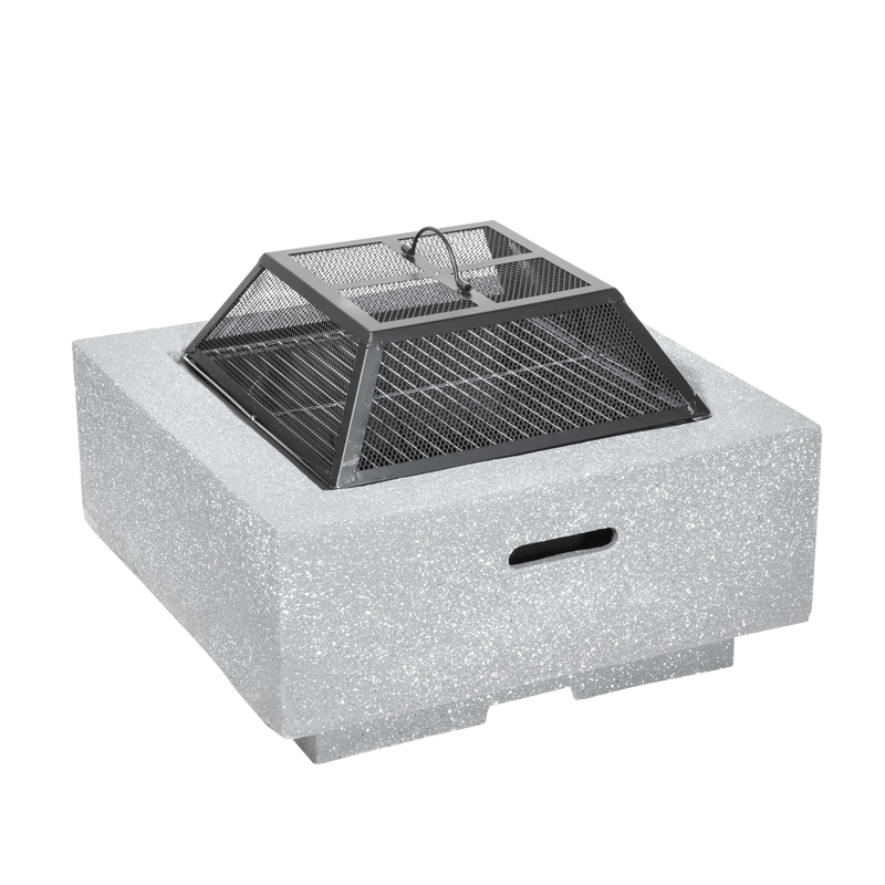 Sealey DG192 Dellonda Square MgO Fire Pit with BBQ Grill, Safety Mesh Screen and Fire Poker, Magnesium Oxide, Suitable for Wood and Charcoal - Light Grey - DG192
