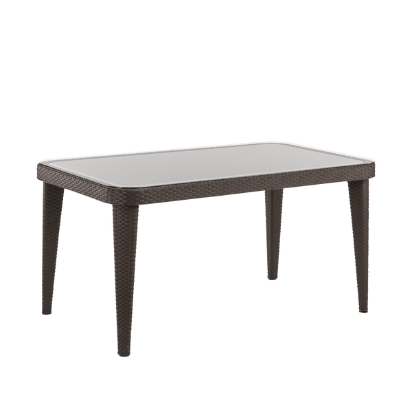 Dellonda DG206  Weather-Resistant Polypropylene/Fibreglass Dining Tables with Tempered Glass Top 150 x 90 x 76cm - Dark Brown