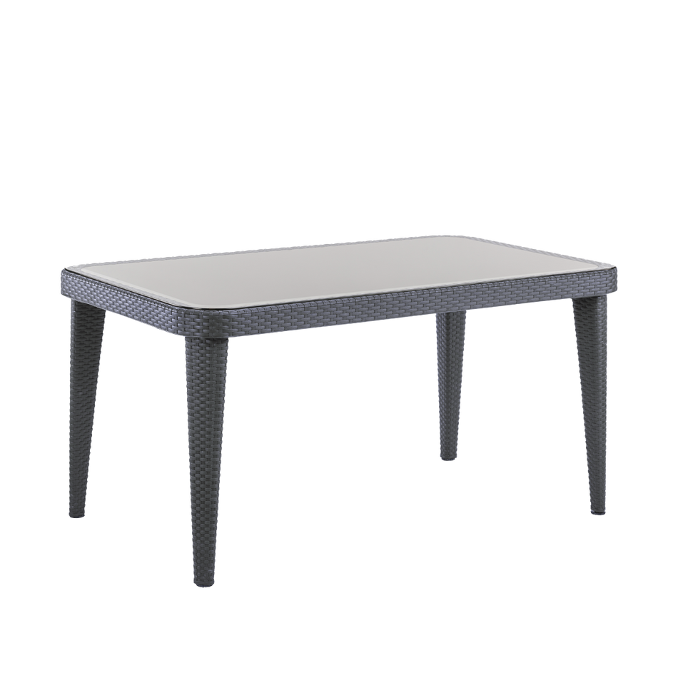 Dellonda DG209  Weather-Resistant Polypropylene/Fibreglass Dining Tables with Tempered Glass Top 150 x 90 x 76cm - Anthracite