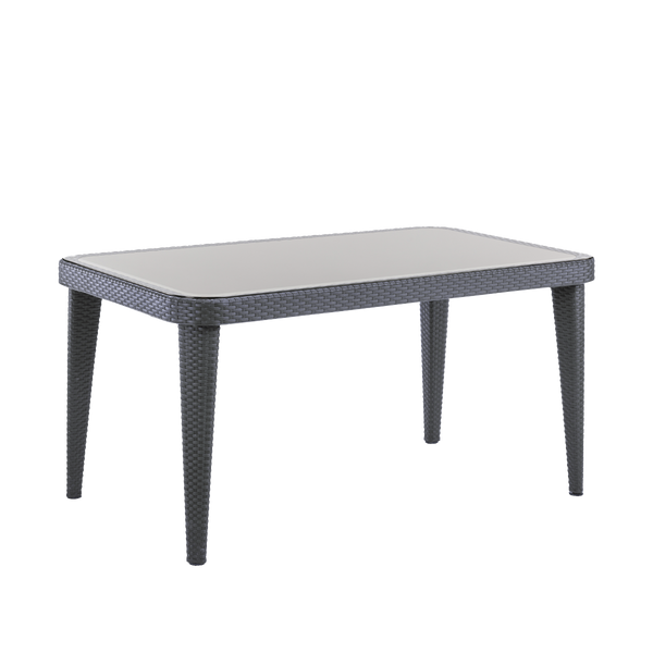 Dellonda DG209  Weather-Resistant Polypropylene/Fibreglass Dining Tables with Tempered Glass Top 150 x 90 x 76cm - Anthracite