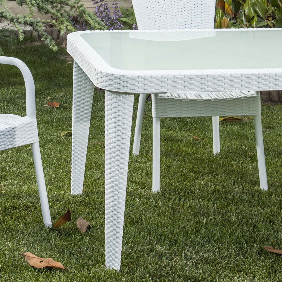 Dellonda DG210  Weather-Resistant Polypropylene/Fibreglass Dining Tables with Tempered Glass Top 150 x 90 x 76cm - Ivory White