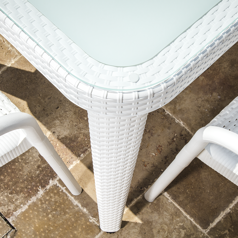 Sealey DG210 Dellonda Weather-Resistant Polypropylene/Fibreglass Dining Tables with Tempered Glass Top 150 x 90 x 76cm - Ivory White
