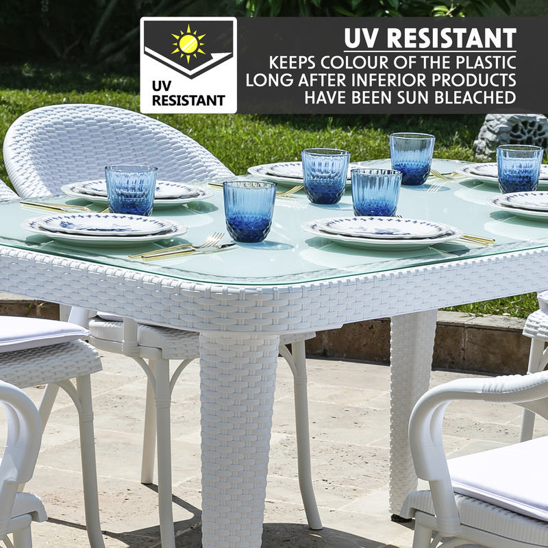 Sealey DG210 Dellonda Weather-Resistant Polypropylene/Fibreglass Dining Tables with Tempered Glass Top 150 x 90 x 76cm - Ivory White