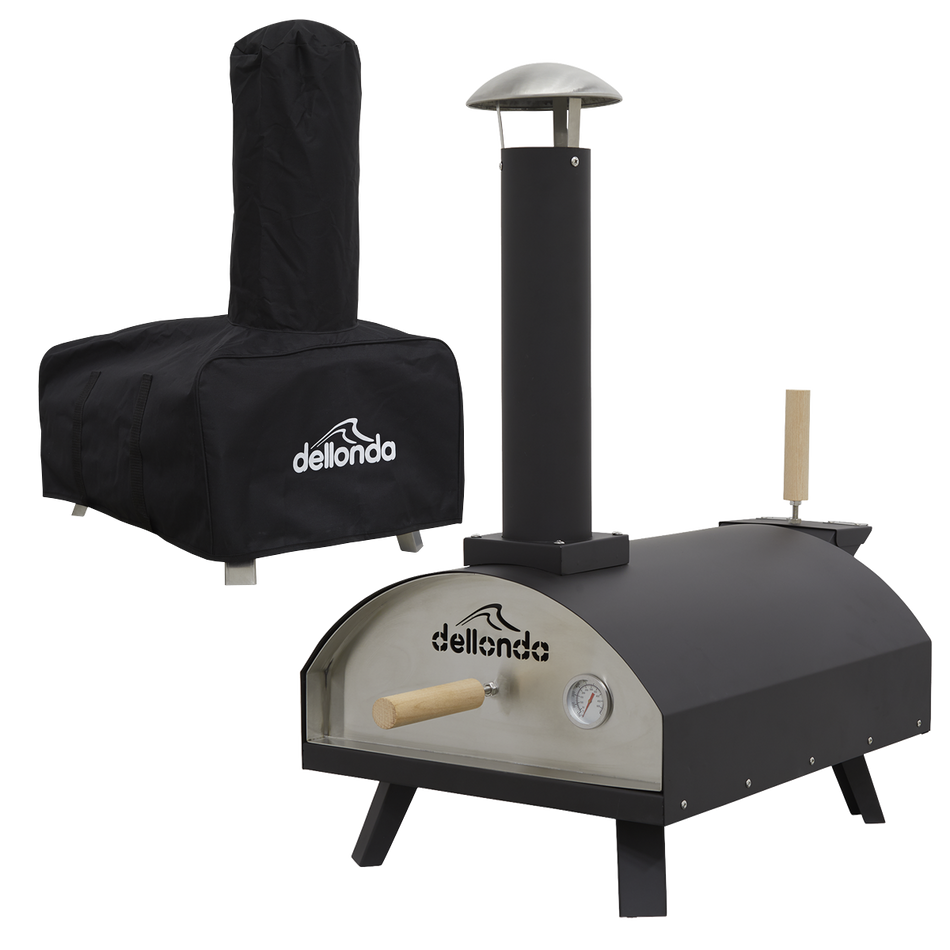 Dellonda DG218  Wood-Fired Pizza Oven, Pizza Peel & Cover 14" - Black