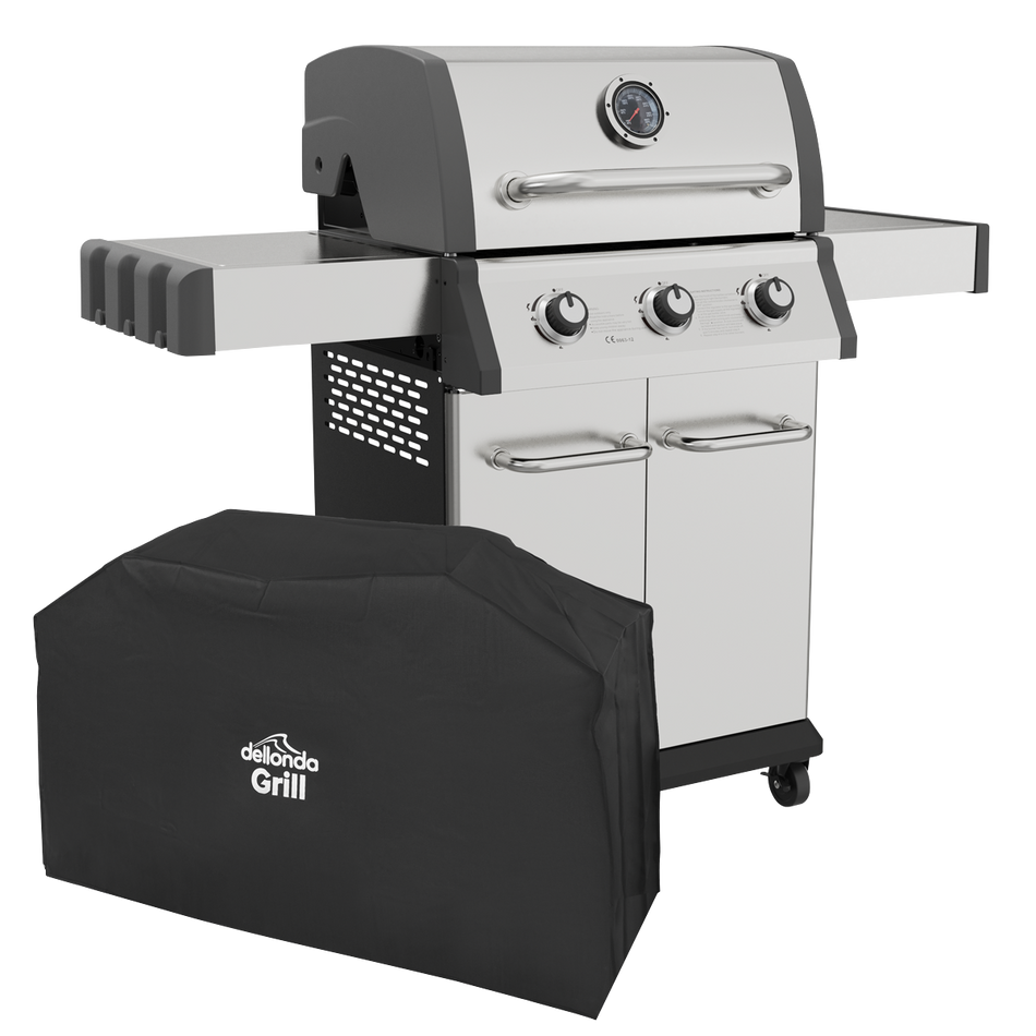Dellonda DG230  3 Burner Deluxe Gas BBQ Grill with Piezo Ignition & Thermometer & Cover - Stainless Steel