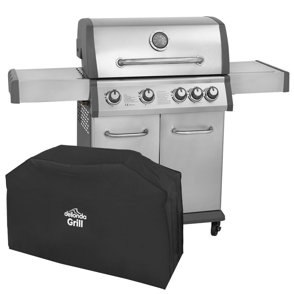 Dellonda DG231  4+1 Burner Deluxe Gas BBQ Grill with Piezo Ignition & Thermometer & Cover - Stainless Steel