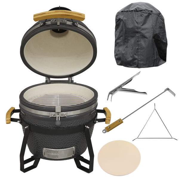 Dellonda DG235  Deluxe 16"(40cm) Ceramic Kamado Style BBQ, Cover, Grid Gripper, Heat Deflector & Heat Deflector Support