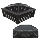 Dellonda DG238  35" Square Outdoor Fire Pit, Mesh Screen Lid, Black with Water Resistant Drawstring Cover