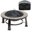 Dellonda DG240  30" Deluxe Traditional Style Fire Pit, Fireplace, Outdoor Heater with Fire Poker , Safety Mesh Screen & Drawstring Cover - Slate Top