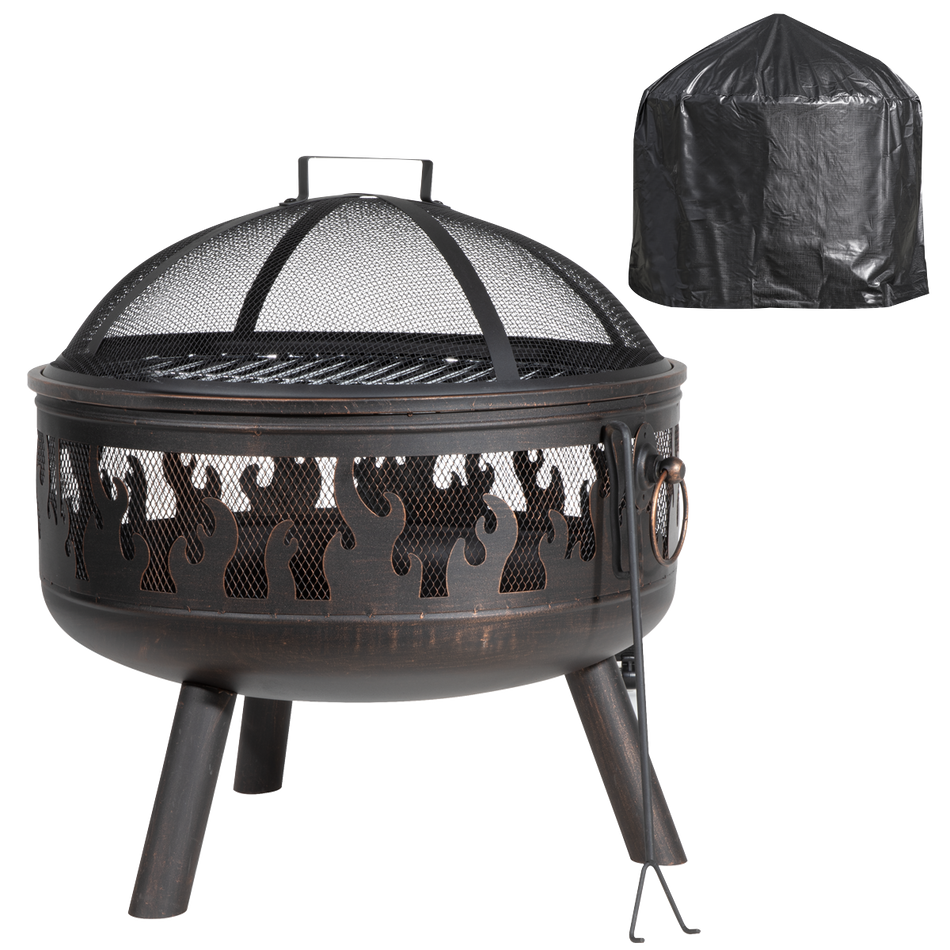 Dellonda DG242  Deluxe 24" Fire Pit, Fireplace, Outdoor Patio Heater, Decoration Rings, Supplied with Cooking Grill, Safety Screen, Poker & Cover