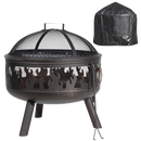 Dellonda DG242  Deluxe 24" Fire Pit, Fireplace, Outdoor Patio Heater, Decoration Rings, Supplied with Cooking Grill, Safety Screen, Poker & Cover