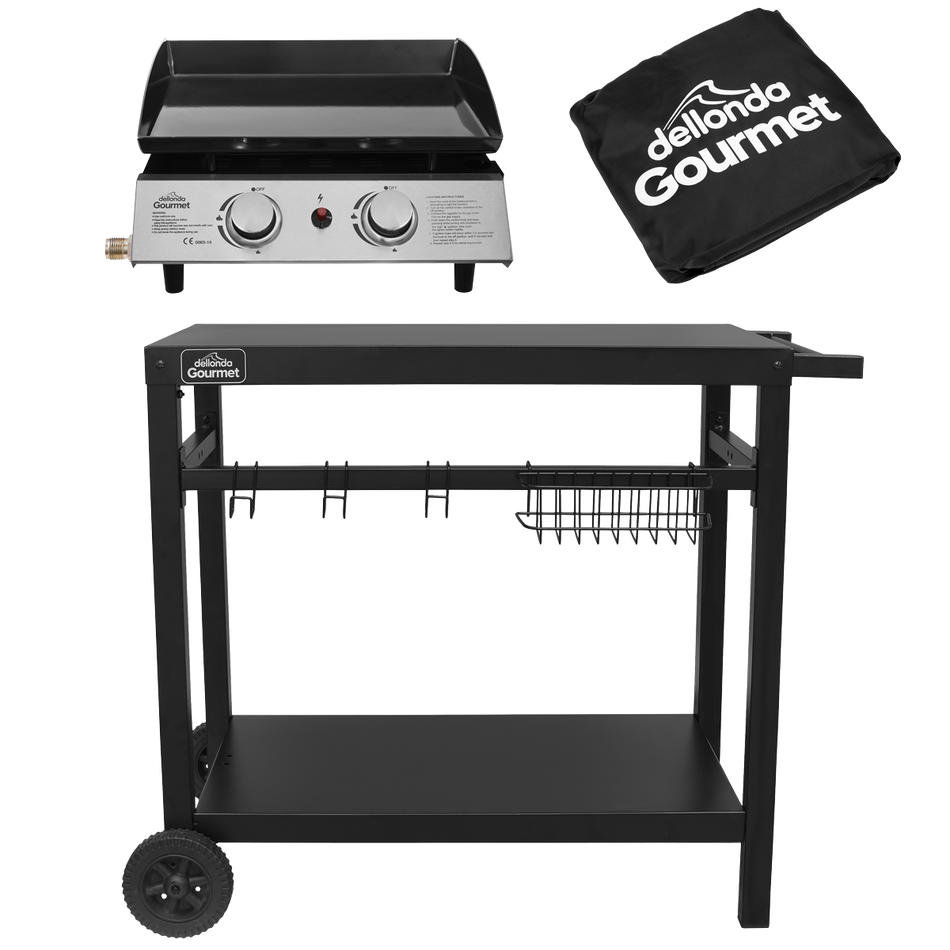 Dellonda DG249  2 Burner Portable Gas Plancha, Cover & Trolley