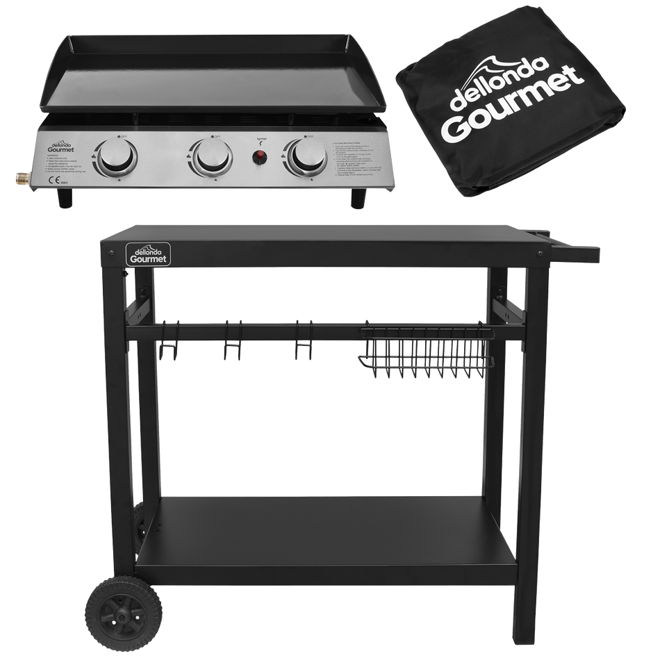 Dellonda DG250  3 Burner Portable Gas Plancha, Cover & Trolley