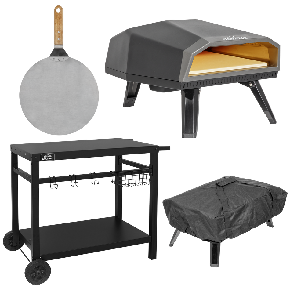 Dellonda DG262  Gas Pizza Oven with Water-Resistant Cover/Carry Bag, 12" Pizza Peel & Plancha Trolley
