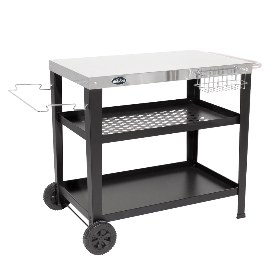 Dellonda DG263  Plancha Trolley with Utensil Holder - Stainless Steel Top