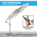 Dellonda DG265  Banana Parasol with Cover 3m - Cream