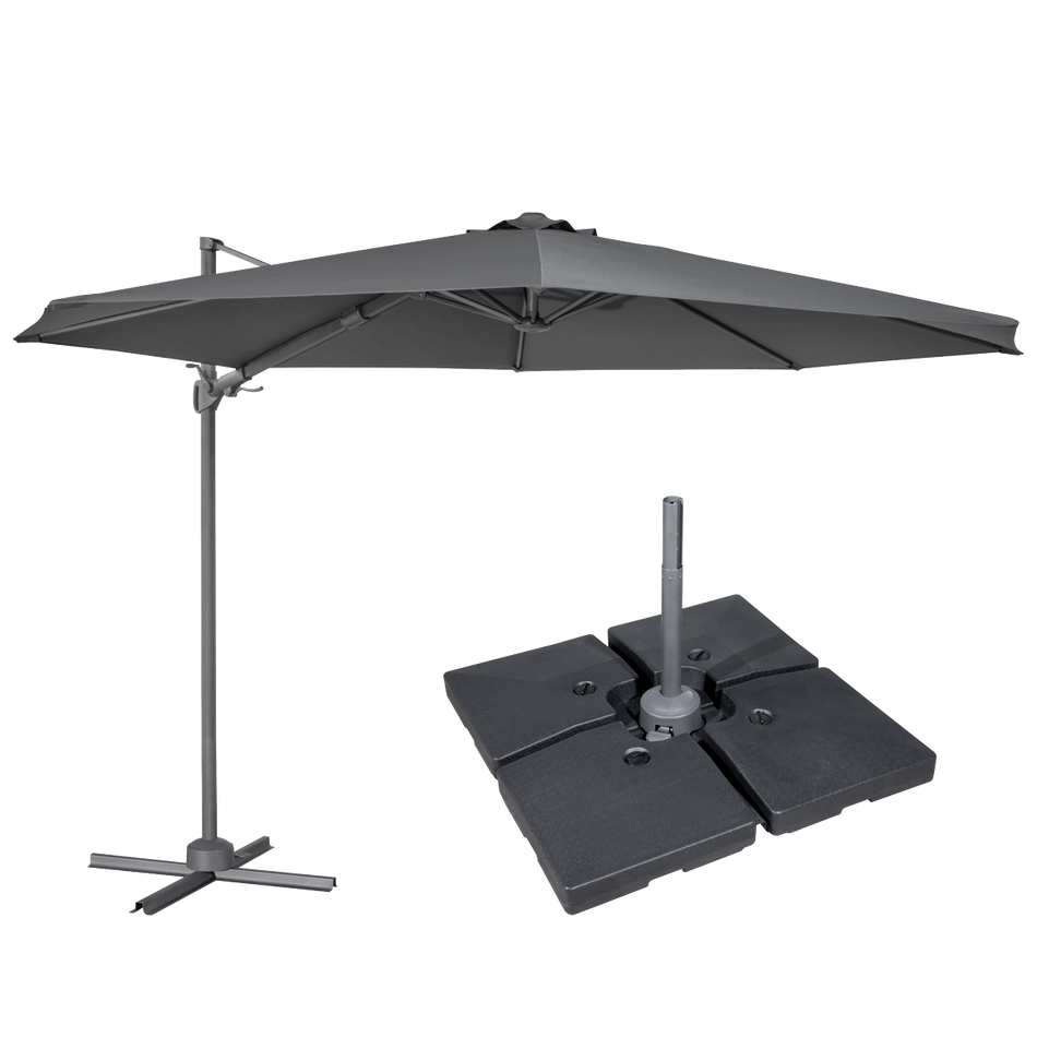 Dellonda DG272  Cantilever Parasol with 360 degree Rotation, Tilt, Cover & Base 3m - Grey
