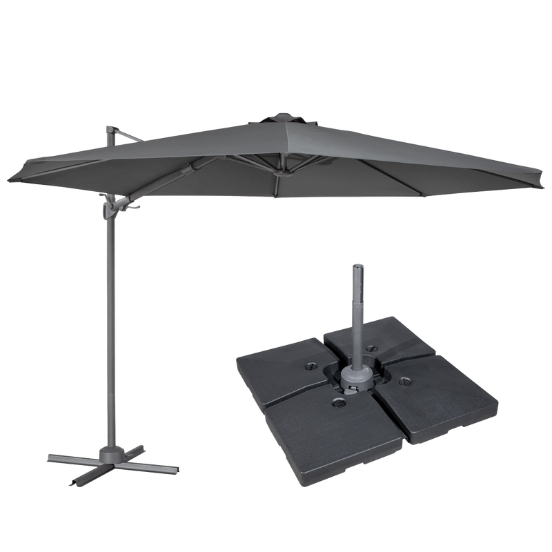 Dellonda DG272  Cantilever Parasol with 360 degree Rotation, Tilt, Cover & Base 3m - Grey