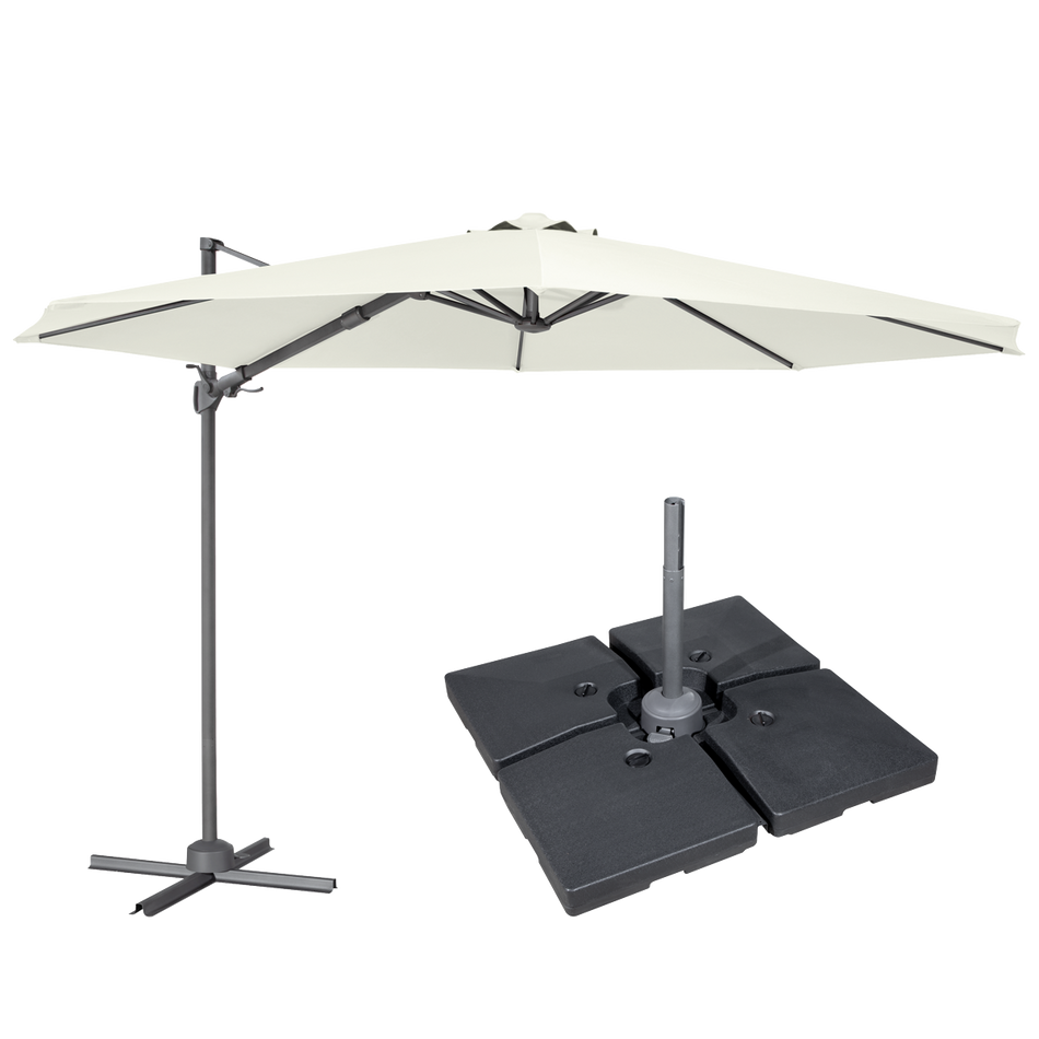 Dellonda DG273  Cantilever Parasol with 360 degree Rotation, Tilt, Cover & Base 3m - Cream