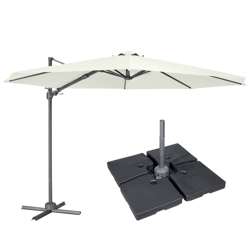 Sealey DG273 Dellonda Cantilever Parasol with 360 degree Rotation, Tilt, Cover & Base 3m - Cream