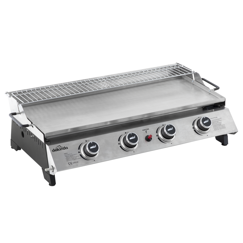 Dellonda DG277  4 Burner Stainless Steel Portable Gas Plancha with Warming Rack 10kW