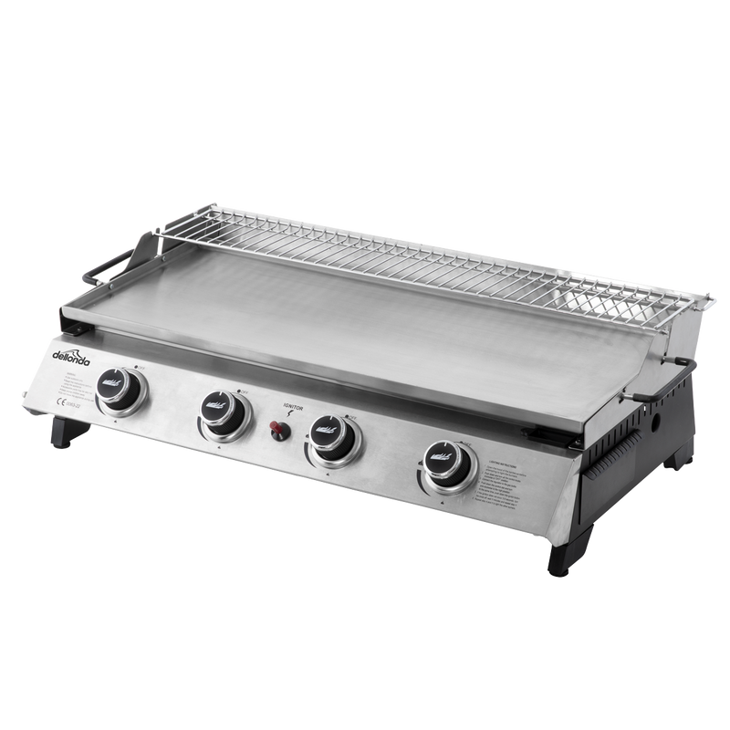 Dellonda DG277  4 Burner Stainless Steel Portable Gas Plancha with Warming Rack 10kW