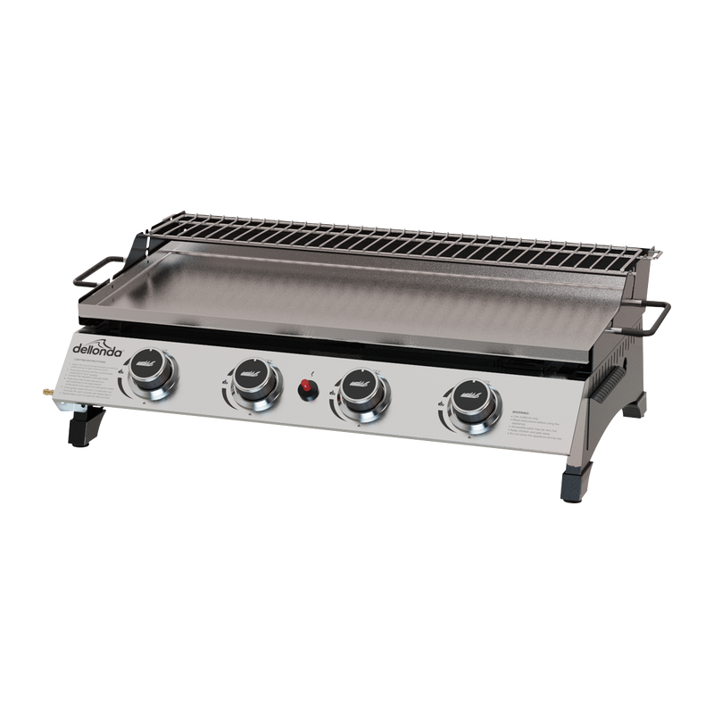 Dellonda DG277  4 Burner Stainless Steel Portable Gas Plancha with Warming Rack 10kW