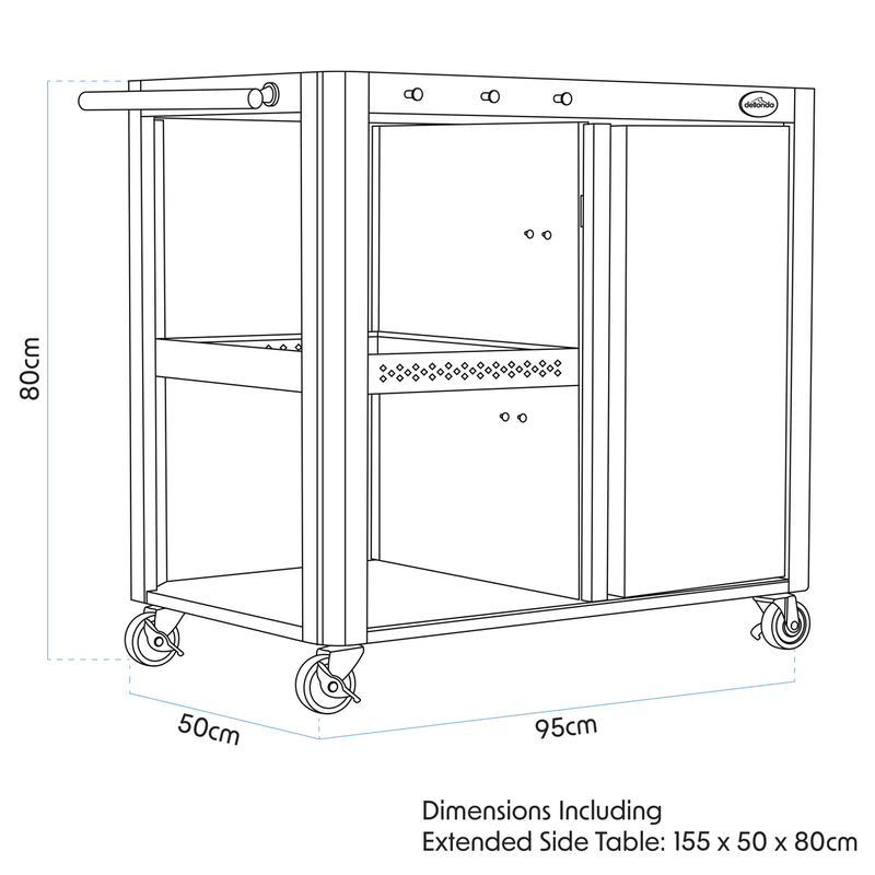 Dellonda DG282  BBQ/Plancha Workstation Trolley with Cupboard, Extension Table & Utensil Hooks, Black