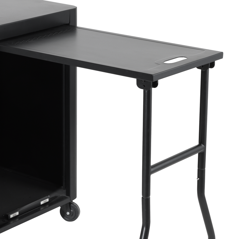 Dellonda DG282  BBQ/Plancha Workstation Trolley with Cupboard, Extension Table & Utensil Hooks, Black