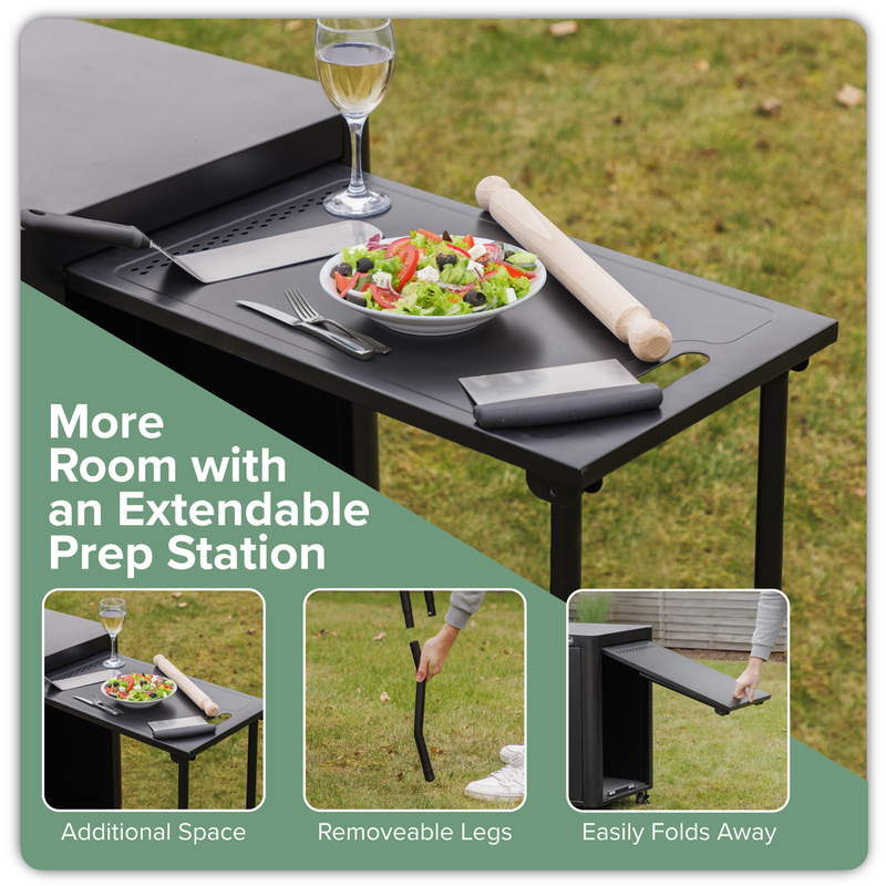 Dellonda DG282  BBQ/Plancha Workstation Trolley with Cupboard, Extension Table & Utensil Hooks, Black